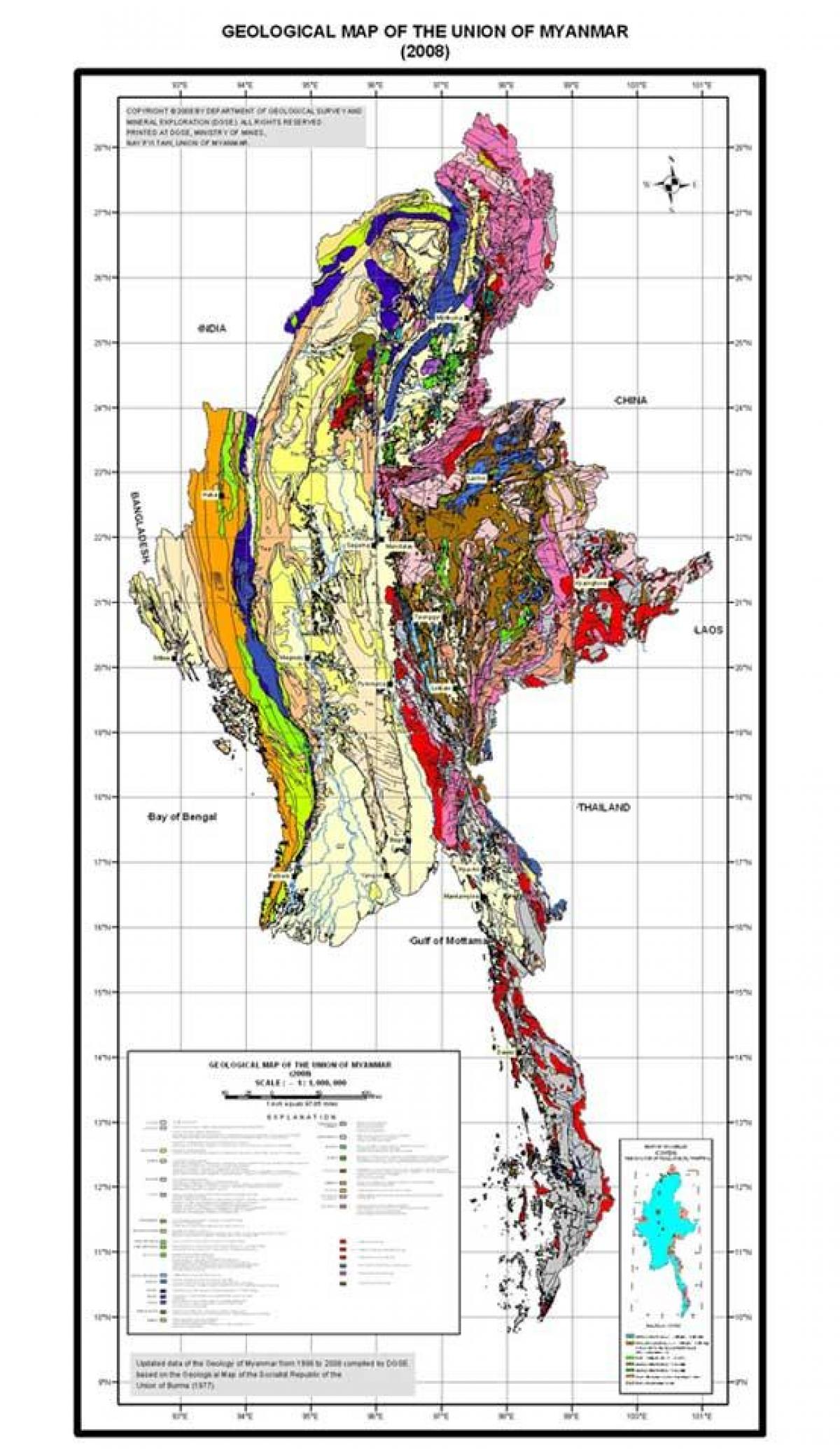 Bản đồ của địa chất Myanmar năm 2008