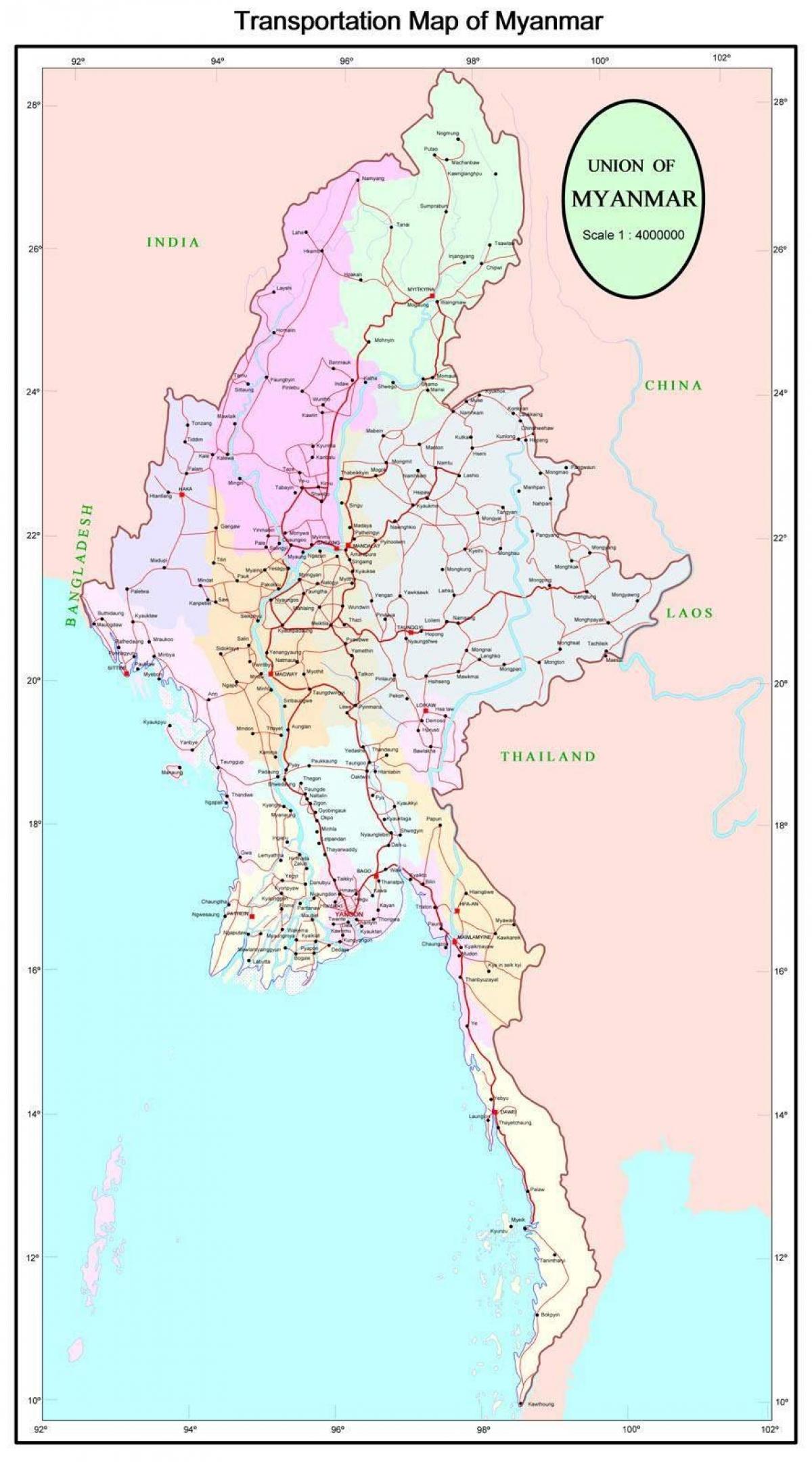 Myanmar đường cao tốc bản đồ