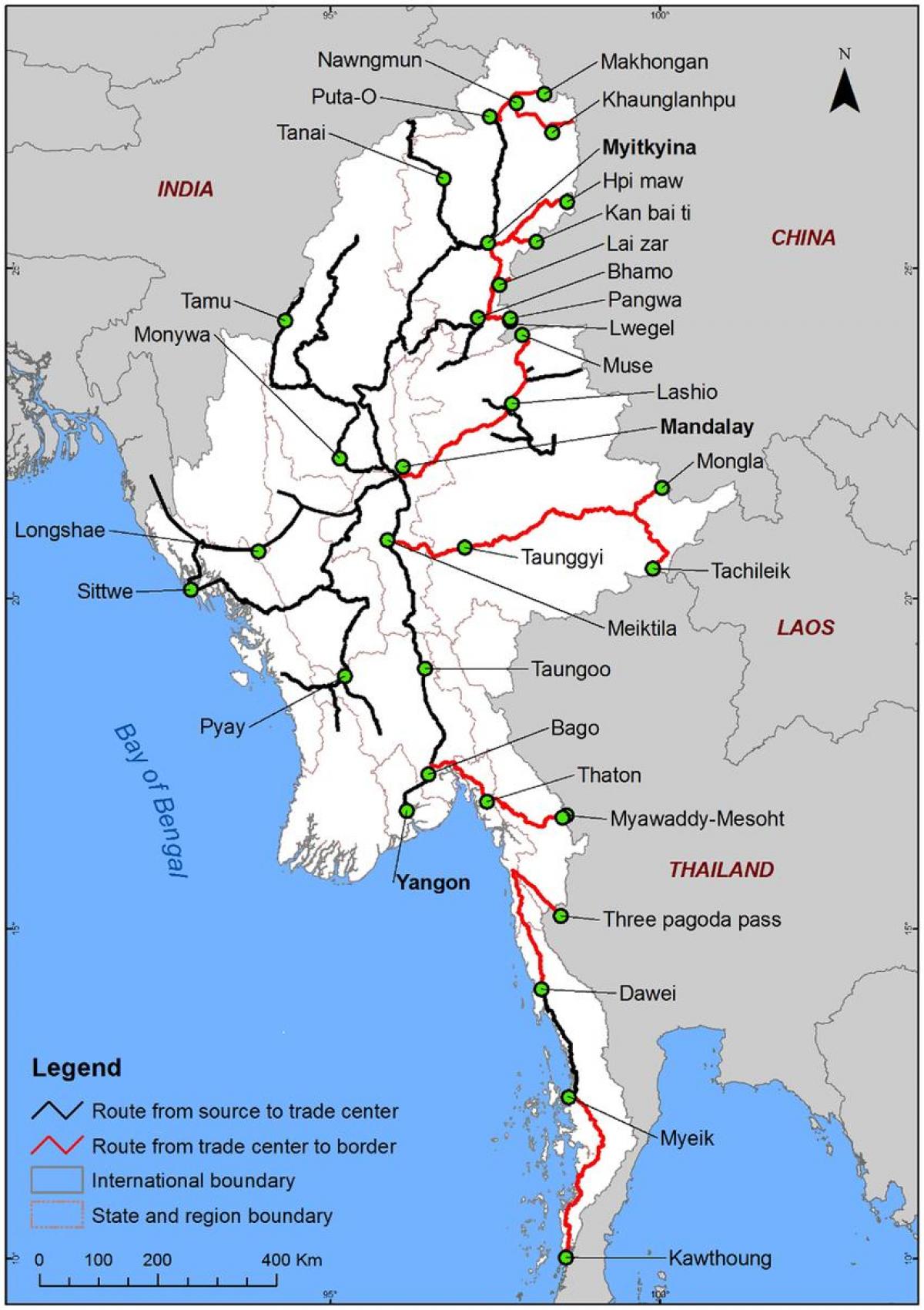 Myanmar đường bản đồ, chi tiết