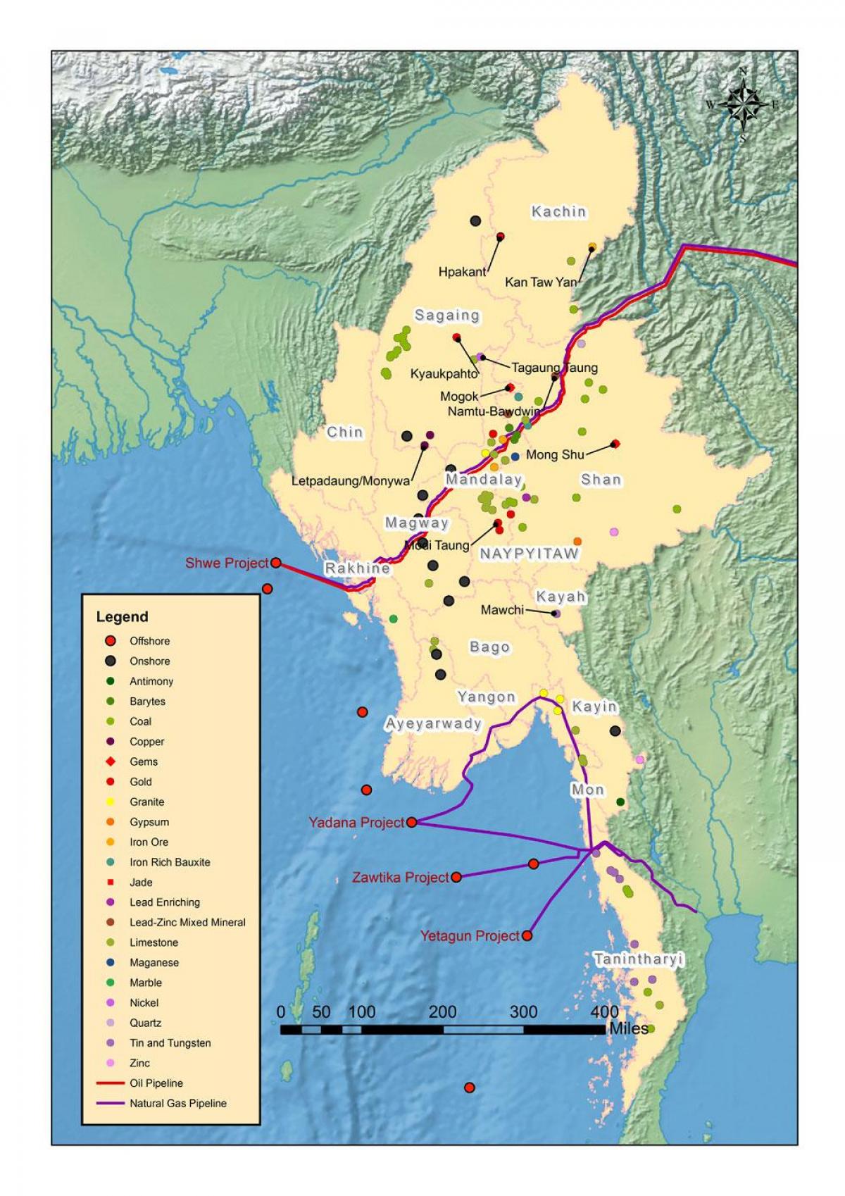 Bản đồ của Myanmar tài nguyên thiên nhiên