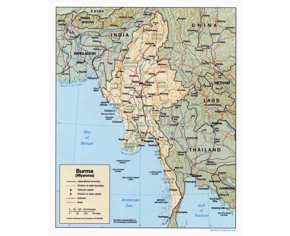 bản đồ của Myanmar với thành phố